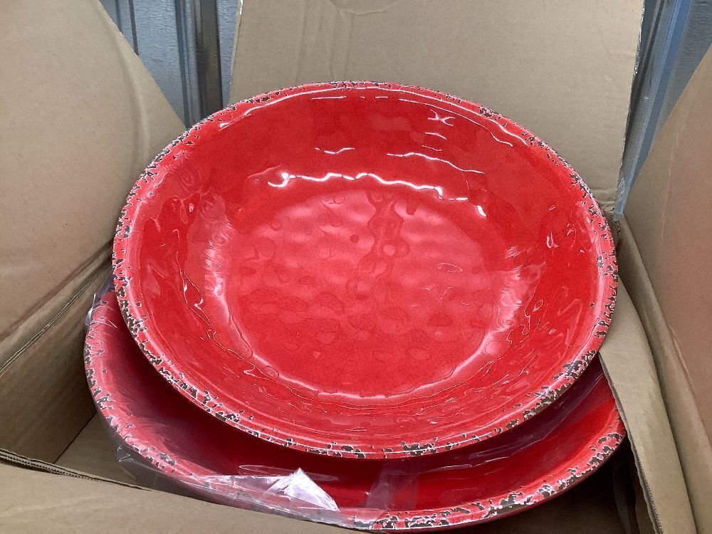 ZAROCRUS 13.75" x2.75'' Extra Large Melamine Serving Bowls, Set of 2, Christmas Bowls Set for Salad, Pasta, Fruit, Unbreakable Farmhouse Deep Bowl. Durable and Dishwasher Safe, True Red - Image 3 - Lot 7619