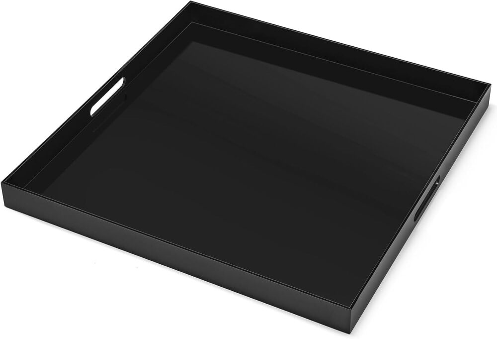 22×22 inches Oversized Black Acrylic Ottoman Tray Extra Large Decorative Tray Spill-Proof Serving Trays with Handles King-Size Safe Edge Organizer for Coffee Table Countertop Breakfast - Image 1 - Lot 7621