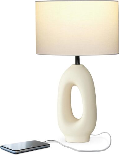 Brightech Artemis LED Table Lamp - Unique Modern Ceramic Lamp for Bedside, Nightstand, Desk - Cozy Night Light with Warm White Light for Living Room, Bedroom - Lot 7623