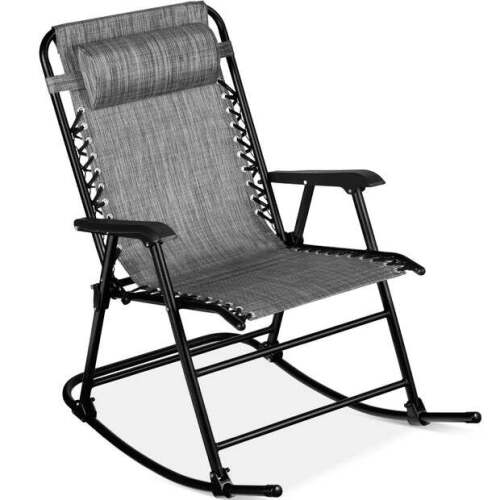 Folding Outdoor Zero Gravity Rocking Lounge Chair w/ Headrest Pillow - Lot 7383