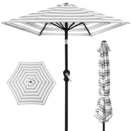 Outdoor Steel Striped Market Patio Umbrella w/ Tilt, Crank Lift - 10ft - Lot 7398