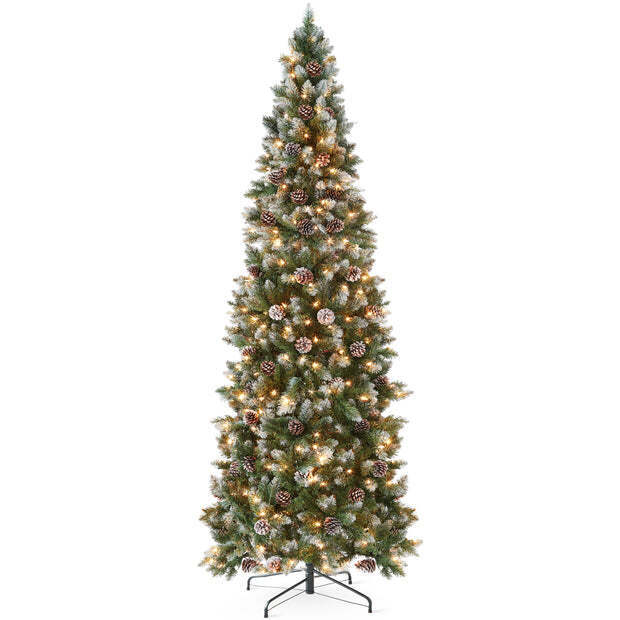 Pre-Lit Partially Flocked Pencil Christmas Tree w/ Pine Cones, Metal Stand - Image 1 - Lot 7403