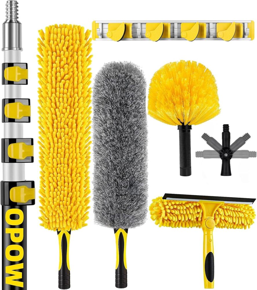 Opow 25 Foot High Ceiling Duster Kits with 5-18ft Heavy Duty Extension Pole, High Reach Duster for Cleaning,Microfiber Feather Duster,Cobweb Duster,Ceiling Fan Duster,Window Squeegee & Cleaner - Image 1 - Lot 7700