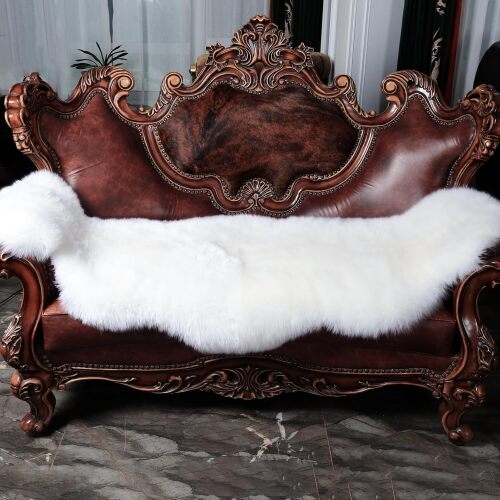 Genuine Sheepskin Rug with Little Patches, Real Shaggy Fur Wool Sheep Skin Throw Pad for Bedroom Living Room Floor, Pray Pup Mat, Chair Sofa Seat Cover, Double Pelt Ivory White - Lot 7755