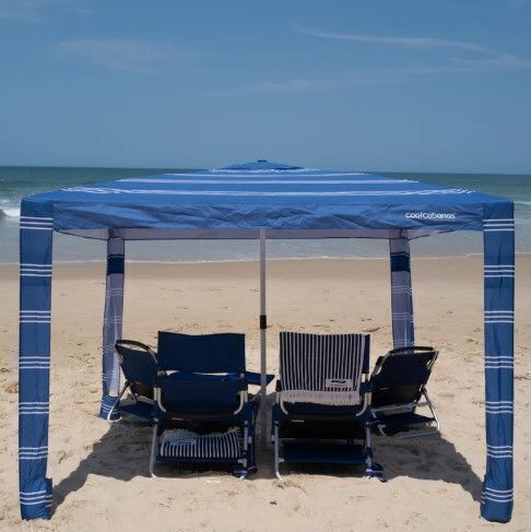 CoolCabana Beach Shade Tent - Easy Setup, UPF 50+ Protection, Large & Medium Sizes, Compact & Wind Resistant - Beach Cabana for The Whole Family - Navy Stripes, Large - Lot 7760