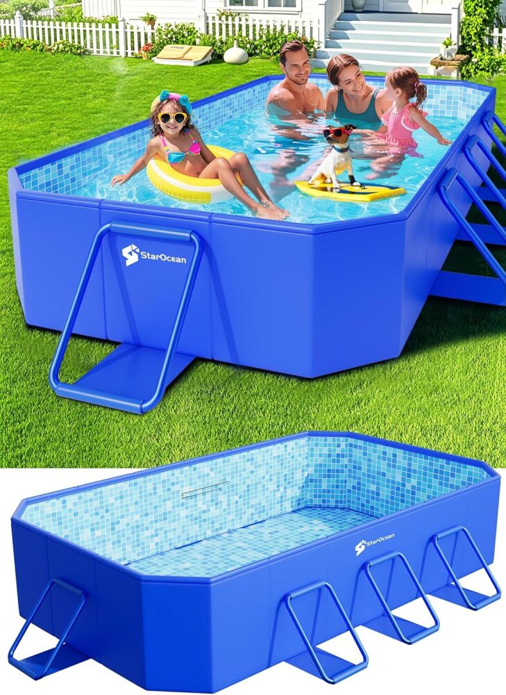 StarOcean Foldable Large Non-Inflatable Portable Folding Swimming Pool for Kids and Adult, Collapsible Pools for Backyard, Hard Plastic Shell, Oversized Thickened, Dark Blue, - Image 1 - Lot 7765