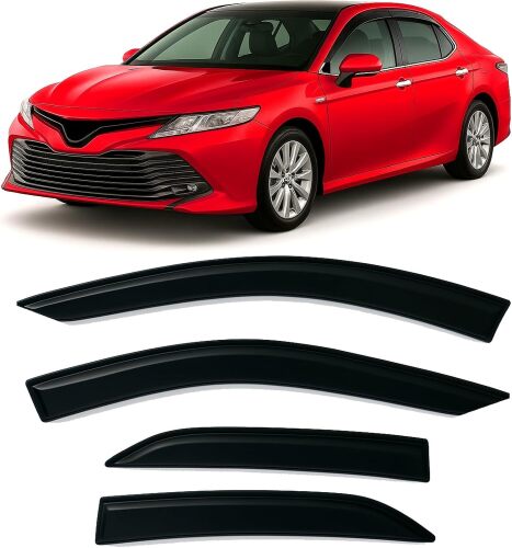 2018-2024 Tape-On Side Window Visor Deflectors for Toyota Camry XV70 L LE SE XLE XSE Hybrid Dark Tinted Rain Guards 2019 2020 2021 2022 2023 - Lot 7770