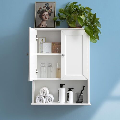 White Bathroom Wall Cabinet Over The Toilet Storage Cabinet, 24x30 Inch Wood Medicine Cabinets Wall Mounted Bathroom Cabinet with Doors for Laundry Room, Bedroom Kitchen - Lot 7785