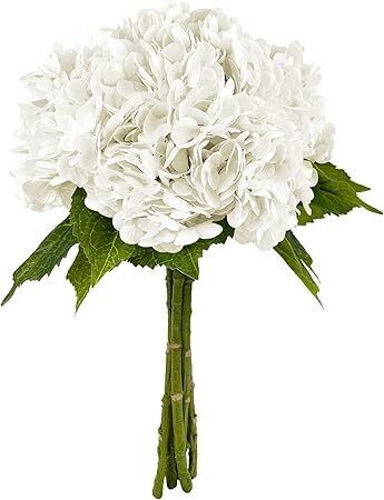 Yatim 21In White Artificial Hydrangea Flowers 5 Pcs Real Touch 3D Print Latex Flowers for Wedding Centerpieces Bouquets DIY Floral Decor Home Decoration with Stems - Lot 7613