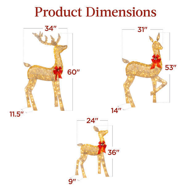 3-Piece Lighted Christmas Deer Set Outdoor Decor with LED Lights - Image 2 - Lot 7446