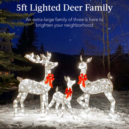 3-Piece Lighted Christmas Deer Set Outdoor Decor with LED Lights - Lot 7447