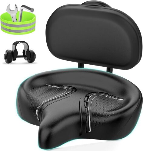 Oversized Bike Seat, Wide Bicycle Saddle Novel Backrest Design for Electric Bike, Universal Fit Exercise Bike or Road Stationary Bike Seat Cushion for Men & Women - Lot 7702
