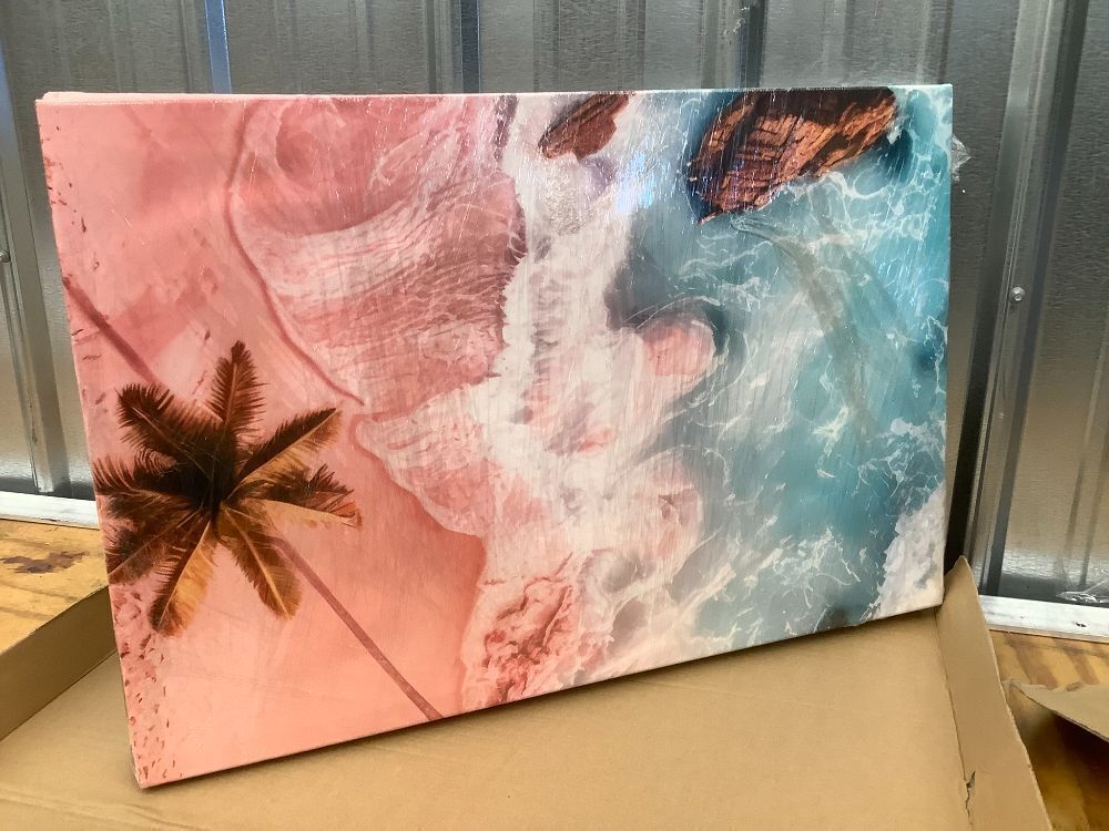 3Pcs Pink Beach Canvas Wall Art Tropical Coastal Palm Trees Wall Decor Pictures Preppy Ocean Wave Landscape Posters Prints for Living Room Bedroom Teen Girls Room Artwork Home Decoration - Image 2 - Lot 7706