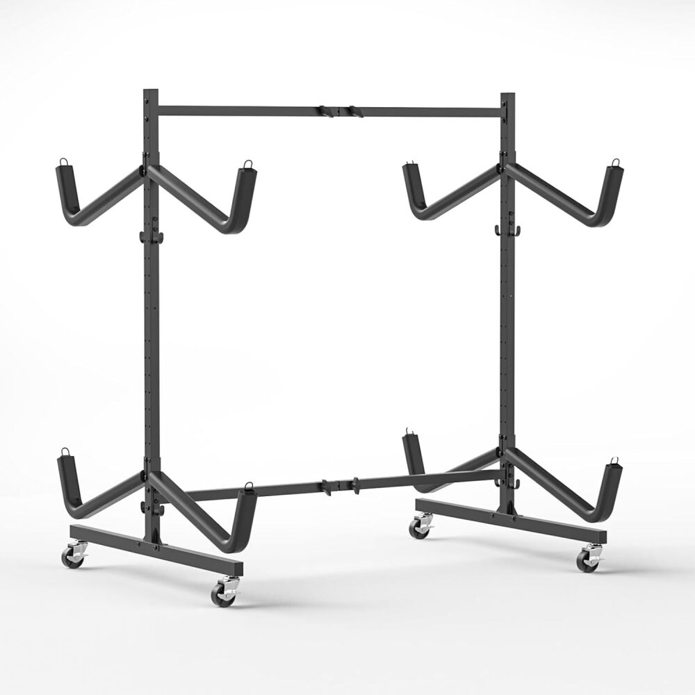 Kayak Storage Rack for 4 Kayaks Freestanding Kayak Stand Outdoor with Movable Wheels, Heavy-Duty Steel Kayak Hanger Holder with Padded Arms, Wide Adjustable, Kayak Garage Storage for Canoes - Image 1 - Lot 7708