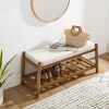 Upholstered Entryway Bench, Bedroom Bench for End of Bed, Dining Bench with Padded Seat for Kitchen, Living Room, Fabric Rubber Wood Indoor Bench (Beige) - Thumbnail 1
