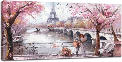 Eiffel Tower Large Wall Art Romantic Paris City Canvas Decor French Men Women Prints Painting Abstract Pink and Grey Pictures Extra Large Modern Framed Artwork for Bedroom Living Room 30" x 60" - Lot 7712