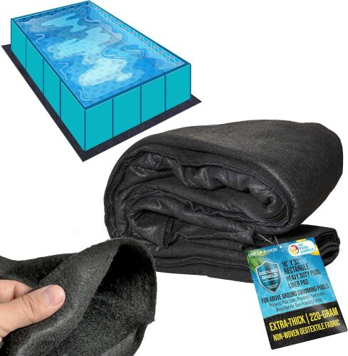 U.S. Pool Supply Ground Shield 16-Foot x 32-Foot Rectangle Heavy Duty Pool Liner Pad for Above Ground Swimming Pools - Protects Pool Liner, Prevents Punctures, Eco-Friendly Fabric - Extends Liner Life - Lot 7713