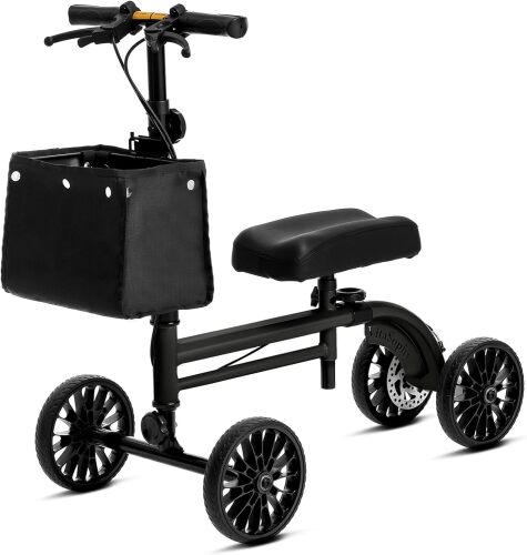 VitaSophy Knee Scooter with Disc Brake System, Steerable Knee Walker for Adults for Foot Surgery, Broken Ankle, Foldable Rover Scooter for Broken Foot Injured Leg Crutch (Black) - Lot 7717
