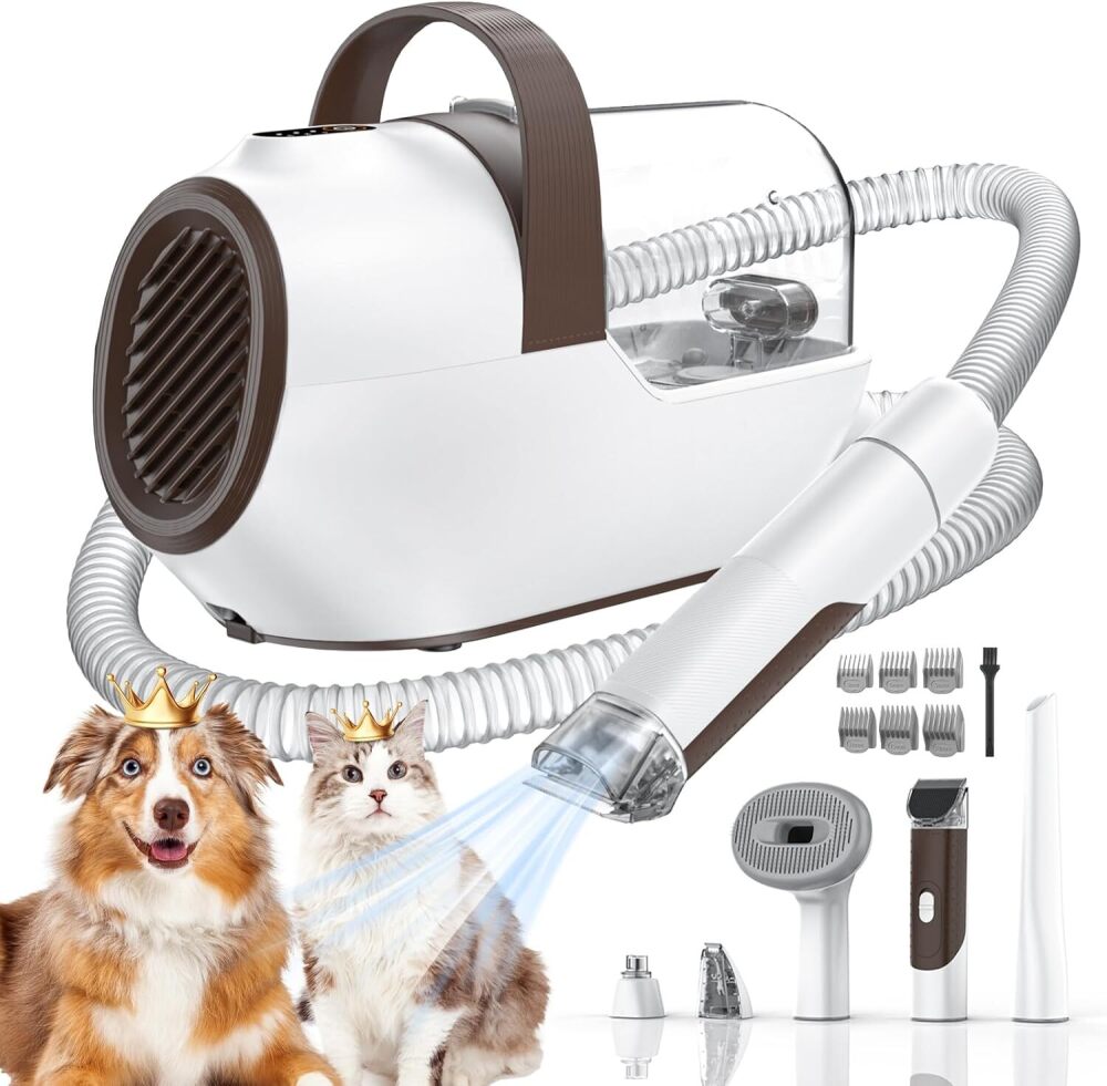 Dog Grooming Vacuum, Dog Grooming Kit with Pet Clipper Nail Grinder, 3 Suction Modes Dog Brush Vacuum with 6 Pet Grooming Tools (Brown) - Image 1 - Lot 7719