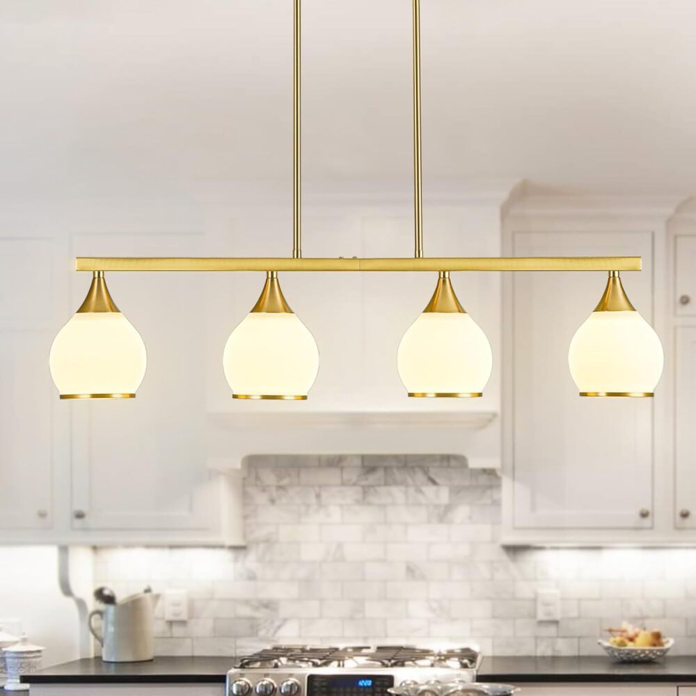 Zoaklighen Island Light for Kitchen,4-Light Gold Finish Kitchen Island Pendant Lighting with Round Frosted Glass Shades for Dining Table - Image 1 - Lot 7724