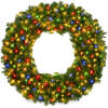 Pre-Lit Artificial Fir Christmas Wreath w/ Multicolor LED Lights, PVC Tips - Thumbnail 1
