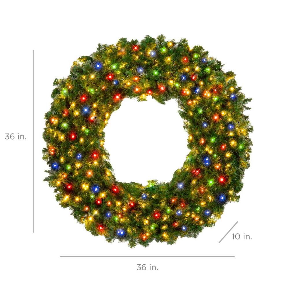 Pre-Lit Artificial Fir Christmas Wreath w/ Multicolor LED Lights, PVC Tips - Image 2 - Lot 7691