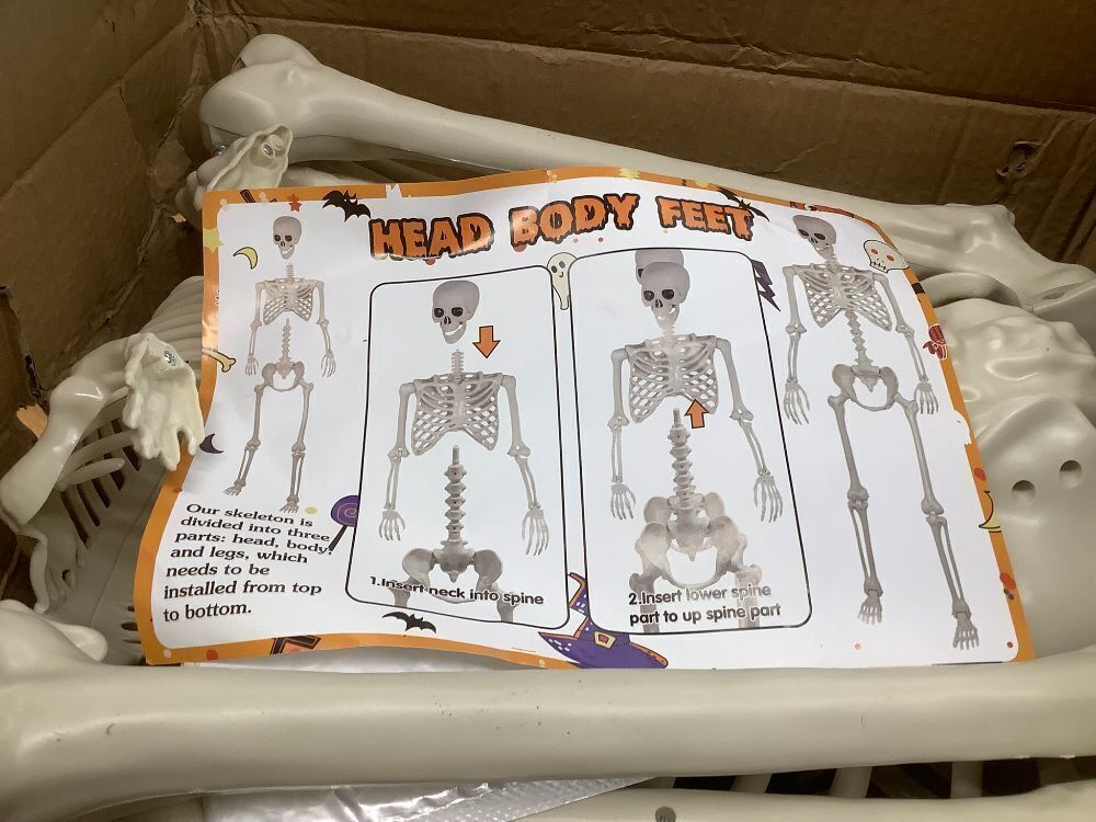 ALLIVING 5.4Ft Halloween Skeleton with Skeleton Dog - Life Size Skeleton with Glowing Eyes Scary Creepy Sound Movable Joints Full Size Posable Skeleton Decor Halloween Decorations Outdoor Indoor - Image 2 - Lot 7761