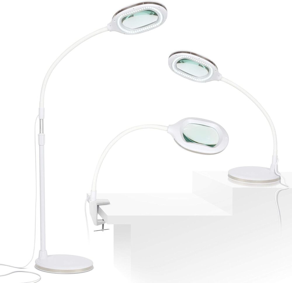 Brightech LightView Pro Magnifying LED Desk Lamp with Light, Hobbies & Reading, Flexibility & Durability Magnifying Floor Lamp, 3 in 1 LED Light Glass Magnifier, Work Light for Pro Uses - White - Image 1 - Lot 7762