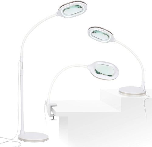 Brightech LightView Pro Magnifying LED Desk Lamp with Light, Hobbies & Reading, Flexibility & Durability Magnifying Floor Lamp, 3 in 1 LED Light Glass Magnifier, Work Light for Pro Uses - White - Lot 7762
