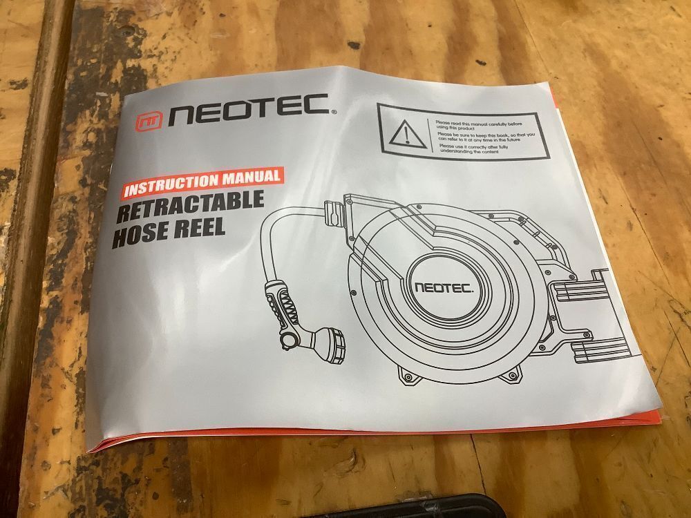 NEOTEC Retractable Garden Hose Reel 5/8 inch x 90ft - Wall Mounted Heavy Duty Hose Reel with 3/4 Inch Brass Fittings & 9-Pattern Nozzle - Auto Rewind System, Any Length Lock, 180° Swivel Bracket - Image 3 - Lot 7747