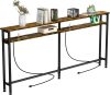 78 Inch Double-Layer Narrow Sofa Table with 2 Power Outlets&4 AC Plugs&4 USB Ports, 4.9' Extension Cord Included, Behind Couch Table for Living Room/Office Easy Assembly - Rustic Brown - Thumbnail 1