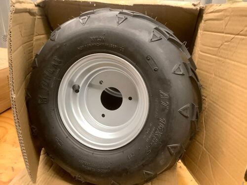 16x8-7 Go Kart Wheels, 16x8-7 Go Kart Tires with Wheels for Go Kart ATV UTV Quad 110cc 3 Bolts Set of 2 (Silver) - Lot 7746