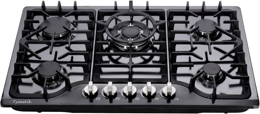 30 Inch Gas Cooktop, Built-in Stainless Steel Gas Stovetop 5 High Efficiency Burners Gas Stove LPG/NG Convertible Gas Hob (Black) - Image 1 - Lot 13