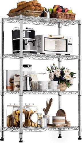Storage Shelving Steel Heavy Duty 4-Tier Utility Shelving Unit Steel Organizer Wire Rack for Home,Kitchen,Office (13.7" D x 29.5" W x 47.2" H) - Lot 7842
