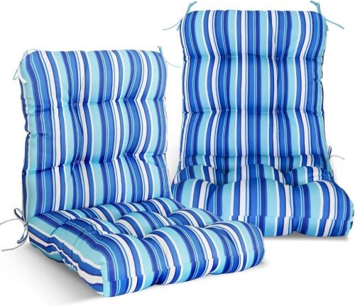 EAGLE PEAK Tufted Outdoor/Indoor Seat/Back Chair Cushions, Set of 2, 42'' x 21'', Blue Stripe - Lot 7845