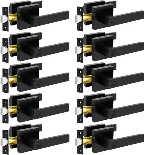 KAMOTA Privacy Door Levers, 10 Pack Matte Black Door Handles Bed and Bath Door Locks Interior Keyless Locksets, Left and Right Hand Reversible - Lot 7846