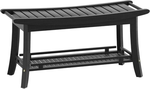 Bamboo Entryway Storage Bench with Shelves Shoe Rack Bench Seat Organizer for Porch Bedroom Bathroom Balcony 39 x 13 x 19.2 Inches Black - Lot 7853