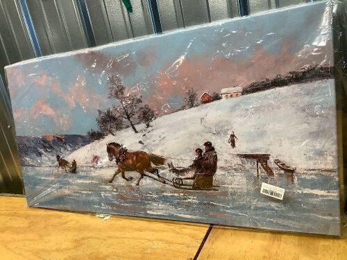 Sledding On The Ice 20x40in Wall Decor - Lot 7856