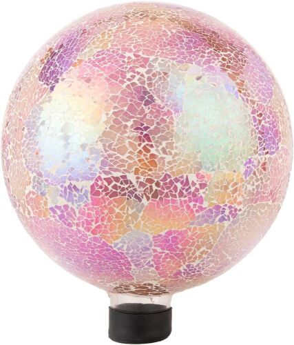 VCUTEKA Gazing Ball, Iridescent Crackled Glass Mosaic Gazing Balls Sphere for Garden Lawn Outdoor Ornament Yard Decorative, 10-Inch, Pink - Lot 7872