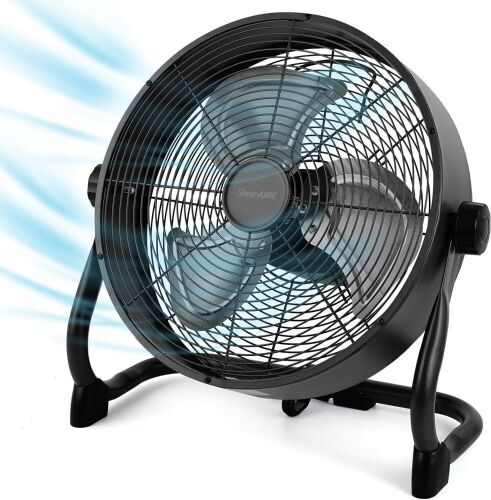 15" High-Velocity Heavy Duty Industrial Floor Fan, 9 Speeds, Metal Construction and Aluminum Blades, NO-Power Bank fan, Portable Fan for Camping (Black) - Lot 7875