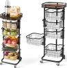 5 Tier Kitchen Fruit Vegetable Storage Cart with One-Piece Rotating Basket, Pantry Organizer Shelf Rack Floor Stand for Veggie Onion Potato Produce Spice, Rolling Snack Cart on Wheels, Black - Thumbnail 1