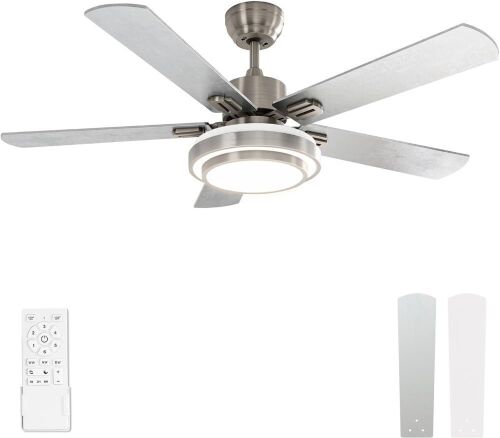warmiplanet Ceiling Fan with Lights Remote Control, 52 Inch, Brushed Nickel (5-Blades) - Lot 7877