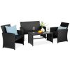 4-Piece Outdoor Wicker Conversation Patio Set w/ 4 Seats, Glass Table Top - Thumbnail 1