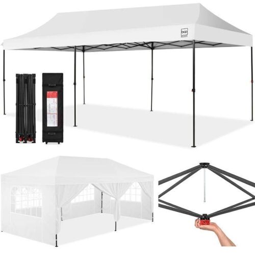 Pop Up Party Tent Canopy w/ 1-Button Easy Setup - 10x20ft - Lot 98