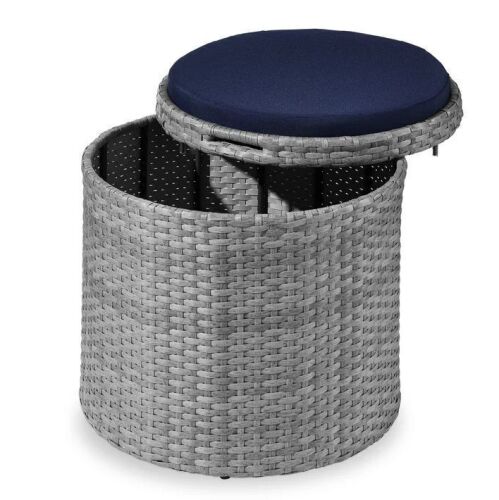 Round Wicker Ottoman, Multipurpose Furniture w/ Removable Cushion - Lot 145
