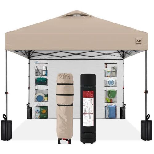 One-Person Setup Instant Pop Up Canopy w/ Side Wall, Carrying Case - 10x10ft - Lot 147