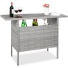 Outdoor Wicker Bar Counter Table w/ 2 Steel Shelves, 2 Rails - Thumbnail 1
