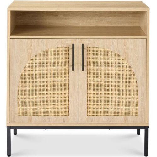 2-Door Rattan Cabinet, Buffet, w/ Cord Cutout & Storage Shelf, Natural - Lot 150