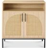 2-Door Rattan Cabinet, Buffet, w/ Cord Cutout & Storage Shelf, Natural - Thumbnail 1