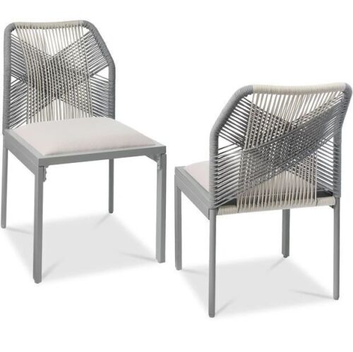 Set of 2 Indoor/Outdoor Aluminum Side Dining Chairs w/ All-Weather Rope - Lot 251